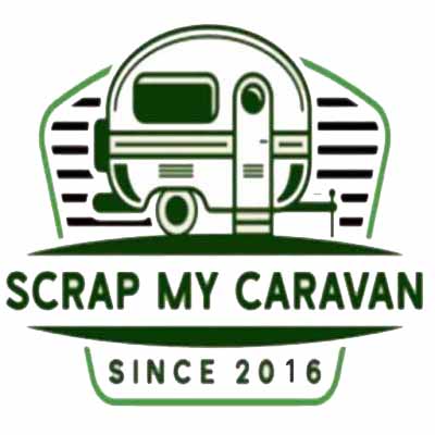 Logo for Scrap My Caravan with a stylized caravan inside a green shield, the text 'SCRAP MY CARAVAN' and 'SINCE 2016'.